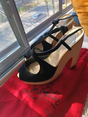 Christian Louboutin Black Suede Platform Slingback Heels